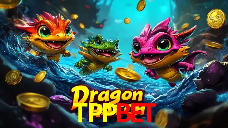 Arte promocional do jogo Dragon Hatch com três adoráveis dragões bebês nadando entre moedas de ouro, um dos slots mais divertidos para jogar no cassino TPPBET.